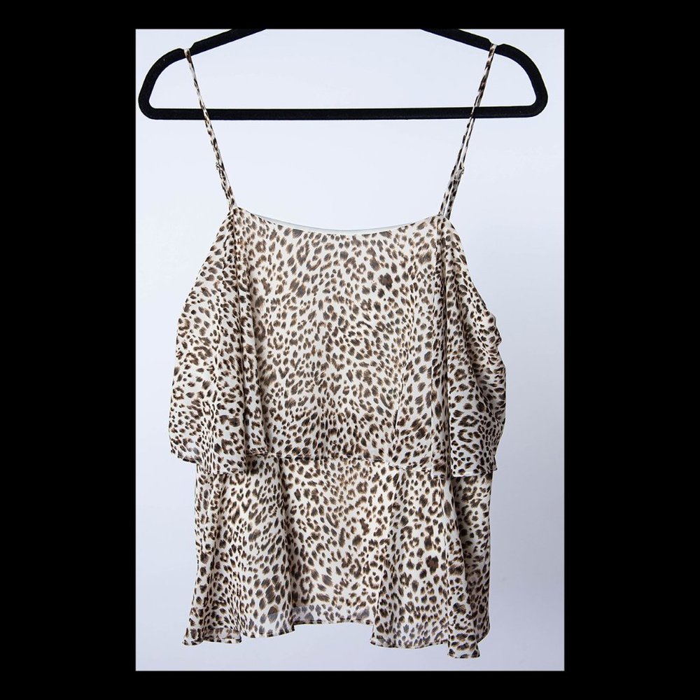 Sam Edelman Womens Ludlow Beige Leopard Animal Print Tiered Cami Top XL NWT